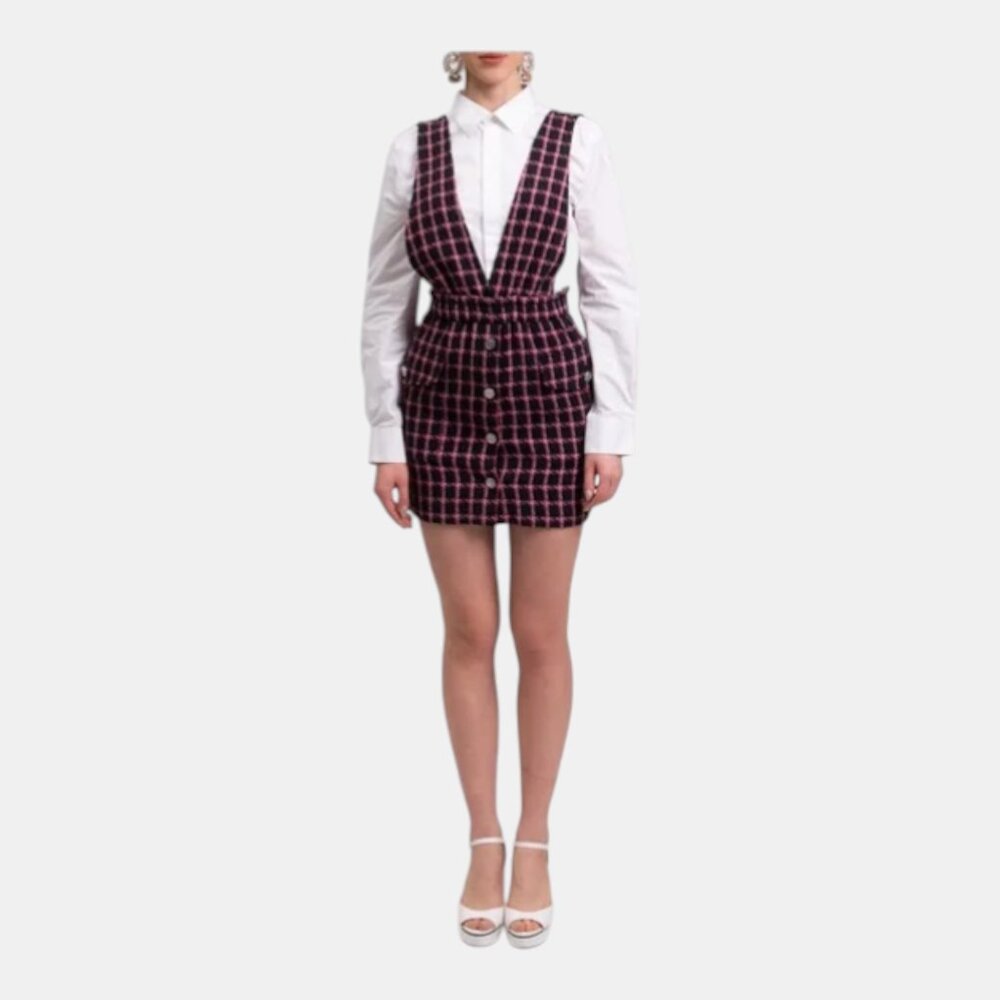 NWT MAJE WOMEN'S CHECK TWEED MINI DRESS FUCHSIA SIZE US 8 FR 40 - Picture 4 of 13